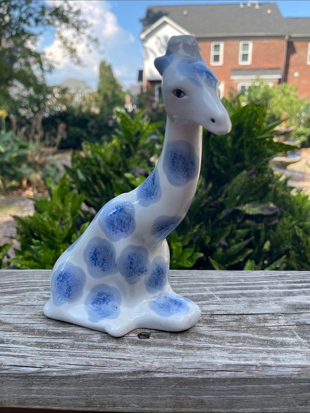 Vintage Blue and White Ceramic Giraffe